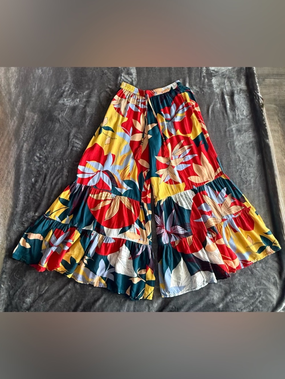 True Destinations Resort Wear Flare Pants Beach Palm Trees Coverup Size L EUC
